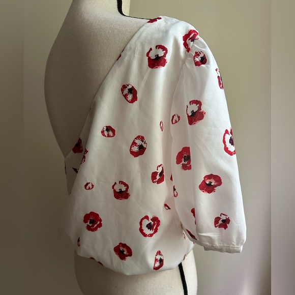 Skylar Rose White and Red Floral One Shoulder Drape Top - Picture 8 of 8